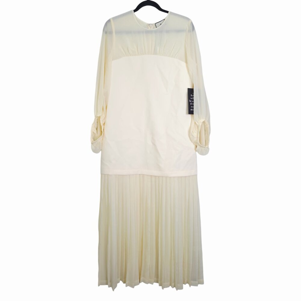 Tuckernuck Lorraine Dress Ivory Chiffon Pleated Drop Waist Bridal NWT Size M - Picture 3 of 10